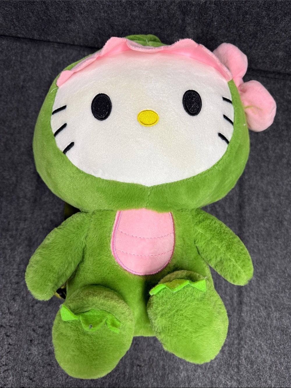 Sanrio Hello Kitty Plush in Green Dino Outfit with Pink Trim - Picture 6 of 12